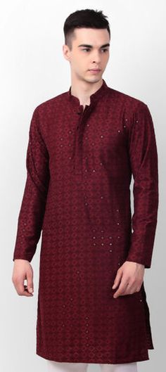 Red and Maroon color Kurta in Cotton fabric with Embroidered, Sequence work Red Traditional Wear With Printed Motifs For Festivals, Red Long Sleeve Traditional Wear With Bandhani Print, Red Long Sleeve Traditional Wear With Traditional Patterns, Red Kurta With Traditional Patterns For Eid, Red Cotton Kurta With Bandhani Print, Red Cotton Kurta For Diwali, Red Cotton Traditional Wear For Festive Occasions, Festive Red Cotton Traditional Wear, Red Cotton Traditional Wear With Printed Motifs