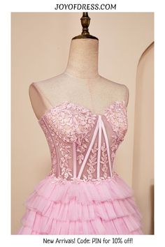 Pink A-line Strapless Appliques Multi-Layers Homecoming Dress Pink Lace Corset, Short Princess Dress, Wedding Dress Petticoat, Blue Mermaid Prom Dress, Strapless Homecoming Dresses, Sheer Corset, Pink Homecoming Dress, Strapless Sweetheart Neckline, Prom Ball Gown