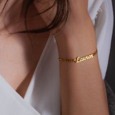 ✅Give your special someone a custom bracelet made just for them!  ✅Our Personalized Name bracelet is the perfect gift for your loved ones and will become a versatile accessory for any occasion.  ✅From a heart-warming holiday present, anniversary or birthday gift, or just because, this unique bracelet adds a trendy touch to any outfit.  ✅ [Material]: Gold-plated Stainless Steel ✅ It's a beautiful personalized bracelet made of Stainless Steel.  ✅[Care Instruction]: Avoid exposure to acidic, aggres Personalized Name Bracelet In Stainless Steel, Personalized Stainless Steel Bracelet With Name, Personalized Stainless Steel Jewelry With Custom Text, Personalized Meaningful Charm Bracelet As Gift, Personalized Meaningful Charm Bracelet For Gift, Customizable Stainless Steel Chain Bracelet As Gift, Customizable Stainless Steel Chain Bracelet For Gift, Custom Name Chain Bracelet Nameplate For Gift, Custom Name Chain Bracelet Nameplate As Gift