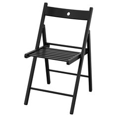 a black plastic folding chair on a white background