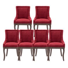 six red upholstered chairs with nail polishing