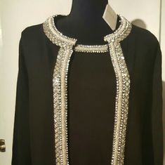 Carmen Marc Valvo Beaded Cardigan & Blouse Size Small Carmen Marc Valvo Three-Quarter Sleeve Beaded Crewneck Cardigan & Blouse Crew Neck Three Quarter Sleeves Hook-And-Eye Closures Rayon/Nylon Hand Wash Inside Out; Reshape And Dry Flat Import, Color-Black Size-Small Carmen By Carmen Marc Valvo Beaded Sleeveless Scoopneck Shell Scoop Neckline Sleeveless Pullover Styling Rayon/Nylon Hand Wash, Import Color-Black Size S Size S Numeric /Size 4-6 Chest 27-28 Waist 34-35 Hip37-38 Elegant Long Sleeve Embellished Tops, Elegant Beaded Tops For Formal Occasions, Elegant Embellished Blouse For Night Out, Elegant Fitted Blouse With Rhinestones, Elegant Embellished Holiday Blouse, Elegant Beaded Long Sleeve Tops, Elegant Formal Blouse With Beaded Details, Elegant Fitted Rhinestone Blouse, Elegant Beaded Blouse For Formal Occasions