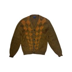 Vintage Van Heusen Argyle Mohair Cardigan General Wear With Some Moth Holes Very Grungy Kurt Cobain Look Classic Long Sleeve Mohair Cardigan, Classic Mohair Outerwear, Classic Mohair Long Sleeve Outerwear, Classic Long Sleeve Mohair Outerwear, Vintage Wool V-neck Cardigan, Vintage Brown V-neck Cardigan, Sweaters Vintage, Argyle Cardigan, Vintage Mens Fashion