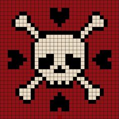 a cross stitch pattern with a skull and crossbones on the bottom right corner