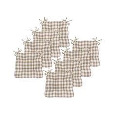 six pieces of brown and white checkered placemats