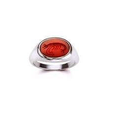 Elegant Red Intaglio Signet Ring, Red Oval Intaglio Ring, Classic Red Intaglio Ring, Red Symbolic Engraved Jewelry, Red Intaglio Rings For Anniversary, Red Intaglio Jewelry For Formal Occasions, Classic Red Intaglio Jewelry, Red Oval Engraved Ring With Polished Finish, Oval Engraved Carnelian Jewelry