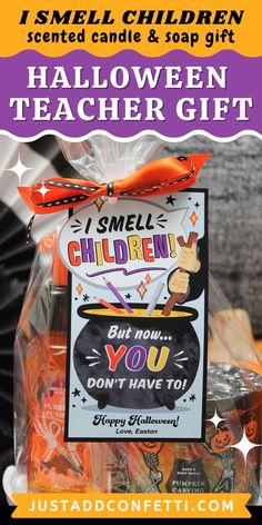 a halloween gift bag with candy in it and the words, i smell children written on it