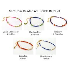 "Faceted Beads Adjustable Bracelet, Amethyst, Carnelian, Pearl Beads Jewelry, Lobster Claw Gold Plated Jewelry, Fashionable Gift Jewelry.2322 Product Specifications : Stone Name With Stone Size : 1. Queen Chalcedony/ Peridot (2/ 4 MM Approx.) 2. Blue Sapphire/ Peridot (3/ 3X5/ 8 MM Approx.) 3. Amethyst/ Carnelian (3/ 4 MM Approx.) 4. Carnelian/ Pearl (4-5/ 6-7 MM Approx.) 5. Blue Sapphire/ Pearl (2/ 4 MM Approx.) Stone Shape : Round/ Rondelle Bracelet Size : 7+2 Inches Approx. (Adjustable) Gemst Adjustable Beaded Bracelet, Chalcedony Bracelet, Malachite Bracelet, Carnelian Bracelet, Pink Chalcedony, Hippie Bracelets, Emerald Bead, Garnet Bracelet, Hessonite Garnet