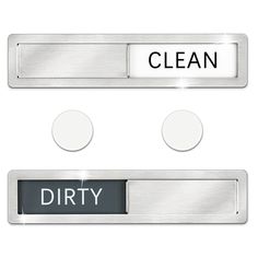 two metal buttons with the words dirty and clean