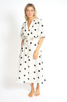 Shop Online Women's Athens Modest Cut Polka Dot Maxi Dress | MUSE Fashion Polka Dot Maxi Dress, Coast Dress, Polka Dot Maxi Dresses, Fashion Themes, Classy Chic, Trendy Clothes For Women, Wearing Clothes, Sweater Design, Black Polka Dot