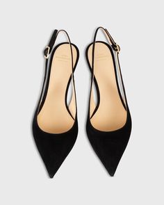 Kitten Heel Slingback in Black Suede | Shop Ann Mashburn Ann Mashburn, Kitten Heel, Free Bag, Sling Backs, Black Suede, Suede Leather, Perfect Pair, In The Heights, Kitten Heels