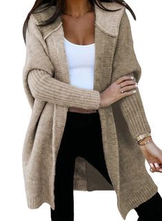 Hooded Sweater Coat, Hooded Knit Cardigan, Bandeau Tops, Cardigan Casual, Outwear Coat, Knitted Hood, Hooded Cardigan, Winter Outfits Women, Open Cardigan