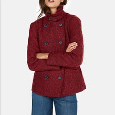 Brand New With The Tag 41% Wool Gorgeous Pea Coat Jacket. In Very Nice Berry Red Color - Perfect For Fall And Winter. Tweed Boucle Jacket, Lilac Blazer, White Wool Coat, White Trench Coat, White Distressed Jeans, Distressed Jean Jacket, Faux Leather Biker Jacket, Black Faux Leather Jacket, Peacoat Jacket