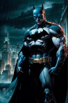 batman standing in the rain with his hands on his hips