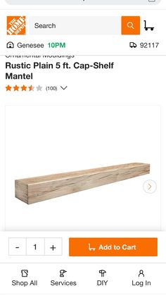 a wooden shelf is shown on the store's mobile app, and it appears to be for sale