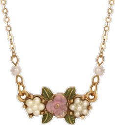 Pearly Eden Pink Rose Enamel Faux Pearl Pendant Necklace 16 + 3 Extender Elegant Enamel Flower Pendant Jewelry, Elegant Rose Gold Enamel Necklaces, Elegant Rose Gold Enamel Necklace, Elegant Enamel Jewelry With Delicate Chain, Costume Jewelry Flower-shaped Necklace For Gift, Costume Jewelry Flower Shaped Necklace For Gift, Elegant Vintage Charm Necklaces For Mother's Day, Elegant Vintage Charm Necklace For Mother's Day, Elegant Enamel Jewelry With Lobster Clasp