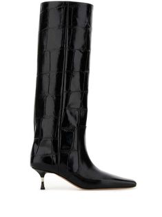 black leather embossed crocodile effect side zip fastening 55mm kitten heel knee-high pointed toe leather lining leather sole Paris Texas Boots, Texas Boots, Embossed Boots, Black Knee Boots, Boots Heel, Rodeo Fashion, Paris Texas, Italian Shoes, Croc Leather