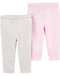 2-Pack Cotton Pants | carters.com Pink Bottoms With Elastic Cuffs For Spring, Pink Cotton Pants With Elastic Cuffs, Pink Bottoms For Spring, Spring Bottoms With Ribbed Cuffs, Stretch Bottoms With Ribbed Cuffs For Spring, Ruffled Pants, Carters Size Chart, Ruffle Pants