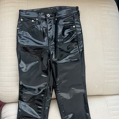 Never Worn. Excellent Condition Chic Shiny Black Bottoms, Chic Fitted Shiny Black Bottoms, Chic Shiny Black Party Bottoms, Black High-waisted Jeans For Party, Pvc Pants, Vinyl Pants, Bone Pants, Pants Color, Rag & Bone