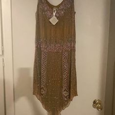 Rare Brand New Sequined Dress. Nude Silk. Size Xs. It's Gorgeous In Person. Showstopper. Hippie Prom Dress, Hippie Prom, Silk Drape Dress, Hippie Maxi Dress, 1920's Fashion, Paisley Maxi Dress, Sequined Dress, Silk Chiffon Dress, Tiered Ruffle Dress