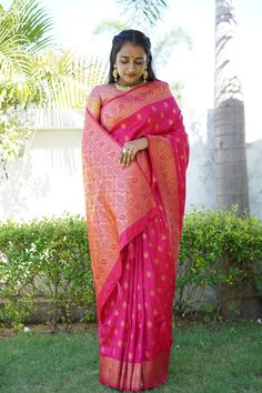 Rani Pink Banarasi Silk Saree - Wedding Special Bollywood Design with Blouse, Luxury Gift, Elegant Traditional Wear, With Blouse Piece Pink Banarasi Silk Saree, Silk Saree Wedding, Rani Pink, Banarasi Silk Saree, Traditional Wear, Banarasi Sarees, Saree Wedding, Blouse Piece, Silk Saree