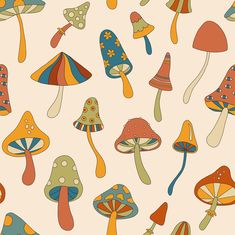 an image of many colorful mushrooms on a white background