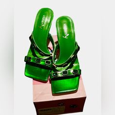 New In Box! Gorgeous Shiny Green Pizzazz With Rhinestones, 3.75” Heel. Bundle With Other Items In My Closet To Save On Shipping. Get It Before It’s Auctioned In My Live Shows Or Follow Me To Attend A Live Show. Find And Like My Live Show Notification Listing In My Closet To Get Notifications Of My Live Shows. Click On The Funnel Icon/Filter While In My Closet Filter By Selecting Women’s, Then Other. Look For The Black And Purple Photo Cover That Says “ Like This Post To Get Live Show Notificatio Green Rhinestone Heels, Funnel Icon, Purple Photo, Photo Cover, Embellished Heels, My Live, Black And Purple, Color Rojo, New Green