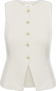 Elegant Tailored Vest With Button Closure, Elegant Fitted Vest With Button Closure, Tailored Elegant Vest With Button Closure, Elegant Vest With Button Closure, Elegant Sleeveless Vest With Buttons, Elegant Sleeveless Vest With Button Closure, Fitted Tops With Side Buttons For Work, Spring Tailored Vest With Buttons, Elegant White Vest For Tailoring