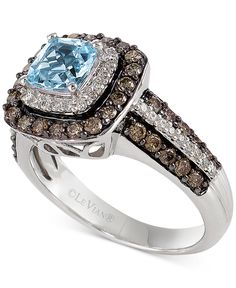 You'll adore the soothing hues and eye-catching style of this beautiful ring by Le Vian. Featuring cushion-cut aquamarine (3/4 ct. t.w.) and round-cut chocolate diamonds (3/4 ct. t.w.) set in 14k white gold. Size 7. Aquamarine Wedding Ring, Chocolate Diamond Ring, 14k Rose Gold Jewelry, Levian Jewelry, Gray Ring, Chocolate Diamonds, Le Vian, Aquamarine Jewelry, White Gold Jewelry