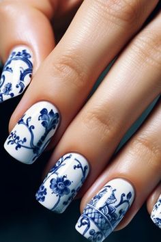 Nautical Chic: Stunning Blue and White Nail Designs Unveiled Nail Blue And White, Nails Creative, Toenail Art, Nautical Nails, Blue And White Nails, Nautical Chic, Nail Blue