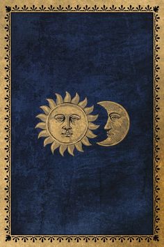 the sun and moon are depicted on a blue background