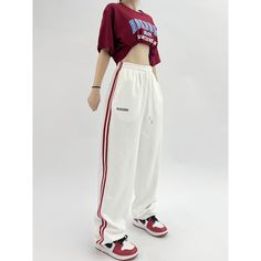 Casual Hip-Hop Jazz Dance Pants  Material: 80% Cotton + 20% Polyester  Style: Hip Hop, Dance, Jazz Size: S, M, L, XL Color: White Occasion: Leisure, Outdoor, Daily, Vacation    * Pls be careful to choose the size before you order. * Pls allow little color difference caused by camera and computer monitors. Thank you! Important Notes: Please Use Similar Clothing To Compare With Size 1. The size refers to clothing dimensions, NOT your body measurements. 2. Please check the measurement chart careful Dance Hiphop Outfit, Hiphop Outfit Dancers, White Sweats Outfit, Hiphop Dance Outfit, Dance Fits, Look Hip Hop, Dance Class Outfit, Outfits Aesthetic Grunge, Hip Hop Sweatpants