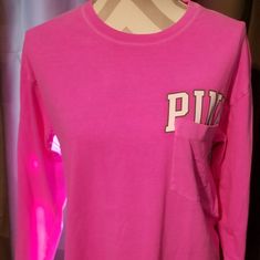 Nwot Never Worn Vs Pink Long Sleeve Tee With Pocket Sporty Pink Top With Pockets, Sporty Pink Tops With Pockets, Pink Long Sleeve Shirt, Pink Long Sleeve, Vs Pink, Long Sleeve Tee, Victoria's Secret Pink, Secret Pink, Victoria Secret Pink