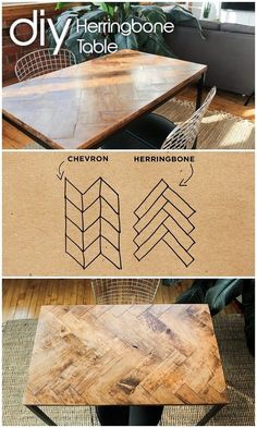 the instructions for how to make a diy herringbone table