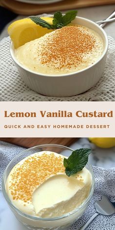 lemon vanilla custard in a glass bowl