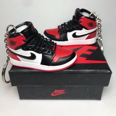 Jordan 1 Retro 3d Keychains - White, Red & Black - A Pair Of Sneakers Plus The Box. #Angelatzzi #Depop #Latzziphoto #Jordan #Nike Red Jordans, White Jordans, Womens Jordans, Jordan 1 Retro, Key Card Holder, Jordan 1, Air Jordan Sneaker, The Box, Friends In Love