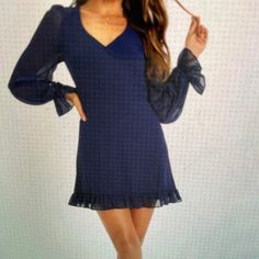 Lulu’s Navy Blue Long Sleeve, Deep V, Ruffled Mini Dress Navy V-neck Mini Dress For Spring, Flirty Flowy Blue Mini Dress, Chic Navy V-neck Mini Dress, Blue Long Sleeve Mini Dress With Ruffle Hem, Blue Mini Dress With Ruffle Hem For Night Out, Blue Mini Dress With Ruffle Hem For Date Night, Navy Fitted Mini Dress With V-neck, Navy Fitted V-neck Mini Dress, Fitted Navy V-neck Mini Dress