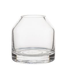 an empty glass vase on a white background