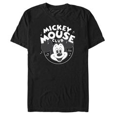 Celebrate 100 years of Disney with exciting new officially licensed designs for the whole family featuring all your favorite beloved characters from the past 100 years! This Men's Disney 100 Mickey Mouse Club Black and White Graphic T-Shirt features retro Mickey Mouse with the text: "Mickey Mouse club since 1955" across the front. Whether you're heading to the parks or celebrating at home with a classic movie marathon, grab your Disney 100 gear today and get in on all the fun! Character Print T-shirt For Disney Fan Events, Mickey Mouse Crew Neck T-shirt For Disney Events, Black Disney Fan Merchandise T-shirt, Black Disney T-shirt For Fan Events, Mickey Mouse Disney T-shirt For Fan Events, Disney Mickey Mouse T-shirt For Fan Events, Black Disney Graphic Tee, Retro T-shirt With Disney Character Print For Fan Events, The Mickey Mouse Club