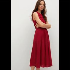 Pretty Good Looking And Good Quality Dress, Good For Occasions And Party. Elegant Red Pleated Summer Dress, Chic Red Pleated Summer Dress, Red Pleated Maxi Dress For Date Night, Chic Red Pleated Party Dress, Elegant Red Sleeveless Beach Dress, Red Pleated Summer Party Dress, Casual Red Midi Dress For Cocktail, Red Sleeveless Midi Dress For Cocktail, Red Sleeveless Midi Dress For Cocktail Parties