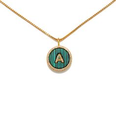 This Initial Necklace is part of the Ava Initial Series, an original Sequin design of the letter A. The look of malachite in rich green makes for beautiful contrast to the pave crystal details, chic & unique! Initial Necklaces give you so many options to add to your neck game. Whether you select your own monogram or letters to represent someone close to your heart, these necklaces are perfect for layering or as a standalone statement. Initial Charm Bracelet, Initial Necklaces, Talisman Necklace, Constellation Necklace, Sequin Design, Rich Green, Jewelry Lookbook, Station Necklace, Gold Dipped