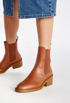 Everyday Fall Boots With Reinforced Heel, Casual Boots With Stacked Heel For Fall, Trendy Spring Boots With Lug Sole, Ankle Boots With Cushioned Footbed For Fall, Brown Round Toe Boots For Spring, Casual Platform Boots With Closed Toe, Fall Season Platform Slip-on Boots, Brown Leather Boots With Rubber Sole For Spring, Fall Slip-on Platform Boots