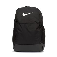 Grab your gear and get going with the Nike Brasilia Backpack. It has plenty of pockets to help you stay organized, including a sleeve to fit your laptop, side mesh pockets for water bottles, and a zippered pocket on the inside to keep small items secure. This product is made with at least 50% recycled polyester fibers. Haul loop at the top. Spacious main compartment. Padded, adjustable shoulder straps. Front zip pocket. Internal laptop sleeve. Dimensions: 18" H x 12" W x 7" D. Capacity: 24 L. Sh Mochila Nike, Stay Organized, Staying Organized, Laptop Sleeve, Laptop Sleeves, Water Bottles, Zip Pockets, Laptop, Backpacks