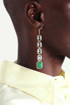 SHAY's 'Portrait' earrings are a modern take on stunning Art Deco styles - an era that inspires so many of the brand's pieces. Cast from 18-karat gold, they're set with four blue topaz stones and one glowing green agate, all framed with a halo of sparkling diamonds. The long, nearly shoulder-grazing length means you don't have to worry about how to style your hair to ensure they're peeking out from underneath. Luxury Multi-stone Earrings For Formal Occasions, Formal Multi-stone Drop Earrings, Luxury Multi-stone Earrings Gift, Luxury Multi-stone Earrings As Gift, Luxury Multi-stone Earrings For Gift, Modern Multi-stone Yellow Gold Earrings, Modern Yellow Gold Multi-stone Earrings, Luxury Green Multi-stone Earrings, Evening Multi-stone Drop Earrings