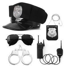 PRICES MAY VARY. 【5 pcs set】 Police cap, walkie-talkie (non-functional), leather badge, high-end sunglasses, Handcuffs(with key) 【 Design】 This police cap with adjustable buckle is suitable for adults and Over 6 years old Children ,Wearable for both men and women combining various elements to create a professional police image. 【Perfect Complement】 Police clothing accessories set includes walkie-talkie (non-functional), completely catering to chest and waist connections,high-definition sunglasse Police Dress, Theater Dress, Police Accessories, Cop Halloween Costume, Theatre Dress, Police Outfit, Police Hat, Police Costume, Police Uniform