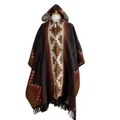 View our huge variety of soft ponchos for women and men. They can be worn any time of the year when you need to keep your body warm.  Click to shop now! https://www.etsy.com/shop/LatinAmericanBoutiq?ref=seller-platform-mcnav&section_id=24620177 - Very soft and warm - Large and long perfect for the coldest wintertime - Lightweight cape - Comfortable shawl - With fringes and geometric patterns   - Made of alpaca wool and  acrylic Measurements:  Length from shoulder to bottom: 36inches + 3 inches fringes Width from left to right: 48 inches Find more colors and patterns here: https://www.etsy.com/shop/LatinAmericanBoutiq?ref=seller-platform-mcnav&section_id=24603706 Visit my shop: https://www.etsy.com/shop/LatinAmericanBoutiq Care instructions: - Hand wash in cold water - Do not wring - Air dr Brown Long Sleeve Poncho For Outdoor, Winter Poncho Cape For Cold Weather, Brown Bohemian Cape Outerwear, Bohemian Brown Cape Outerwear, Hooded Poncho For Cold Weather And Fall, Hooded Poncho For Cold Weather In Fall, Multicolor Hooded Poncho For Fall, Bohemian Style Winter Cape Outerwear, Brown Cape For Cold Weather