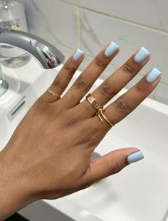 Gel Nail Designs On Natural Nails Short, Blue Natural Nail Designs, Simple Short Blue Nails, Short Blue Acrylics, Square Baby Blue Nails, Baby Blue Gel Nails Short, Blue Short Nails Design, Baby Blue Short Acrylic Nails, Short Gel Polish Nails