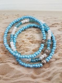 Handmade Bracelet Featuring Three Separate Bracelets with Aqua and White Glass Seed Beads on Stretchy Strong Cord by JewelrybyTerry17 on Etsy Salvation Bracelet, Silver Horse, Beads Bracelet Design, Summer Bracelets, Beading Projects, Stretchy Bracelets, Glass Seed Beads, Handmade Bracelet, Seed Bead Jewelry