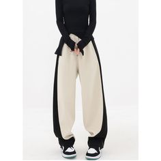 Color Block Patchwork Wide Leg Apricot Sweatpants  Material: Cotton  Size: S, M, L, XL, Color: Apricot Pants Type: Wide Leg Pants Style Type: Street Trendy  Season: Spring, Fall, Winter   Occasion: Leisure, Outdoor, Daily, Vacation, Fall Outfits Black Straight Leg Bottoms With Contrast Color, Beige Baggy Bottoms For Winter, White Wide Leg Bottoms With Contrast Color, Beige Baggy Winter Bottoms, High Waist Bottoms With Contrast Color Stretch, High Waist Stretch Bottoms With Contrast Color, High Waist Bottoms With Contrast Color And Stretch, White Pants With Contrast Color For Spring, White Spring Pants With Contrast Color