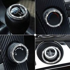 the steering wheel knobs are decorated with diamonds and black carbon fiber, while the center console is covered in chrome